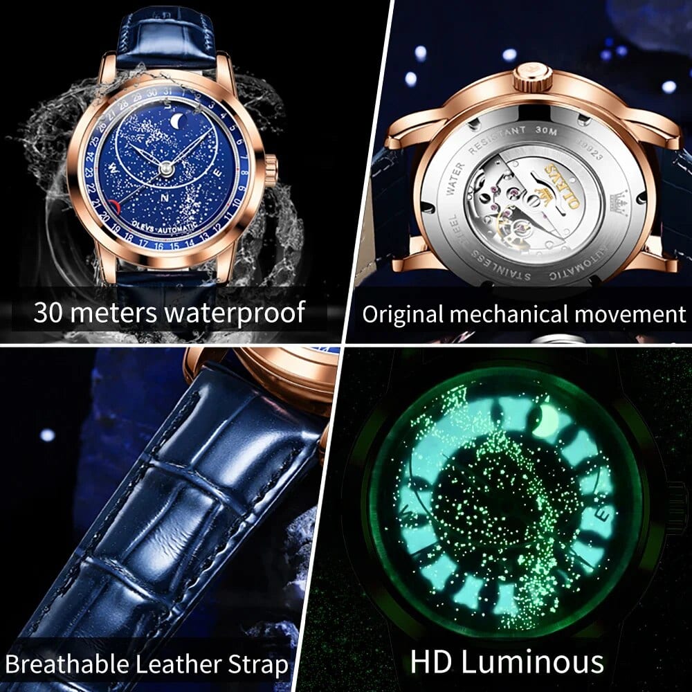 OLEVS Men Sky Moon Phase Automatic Mechanical Watch